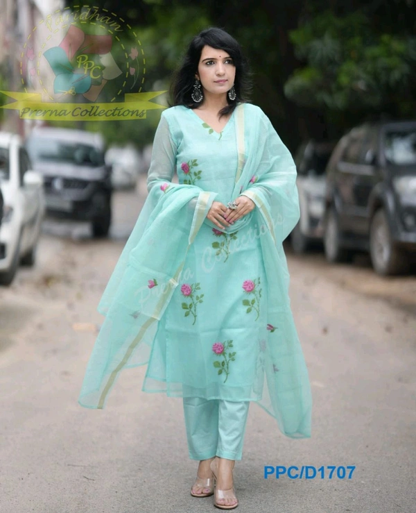 LCj 5620 * EMBROIDERED KOTA SET PURE SOFT COTTON  KOTA DORIYA KURTI KOTA DORIYA DUPATTA  - 2XL-44