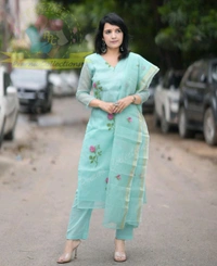LCj 5620 * EMBROIDERED KOTA SET PURE SOFT COTTON  KOTA DORIYA KURTI KOTA DORIYA DUPATTA  - 2XL-44