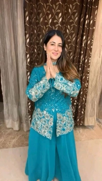 DSS 5622 *DESIGNER TRENDING TOP WITH SEQUENCE EMBROIDERY WORK PLAZZO EMBROIDERY WORK BELT  - Blue, M-38