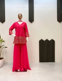 DSS 5622 *DESIGNER TRENDING TOP WITH SEQUENCE EMBROIDERY WORK PLAZZO EMBROIDERY WORK BELT  - pink, 2XL-44