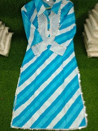 LCJ 5624 *New Lahriya print cotton kurti 
with afgani pen - Blue, 2XL-44