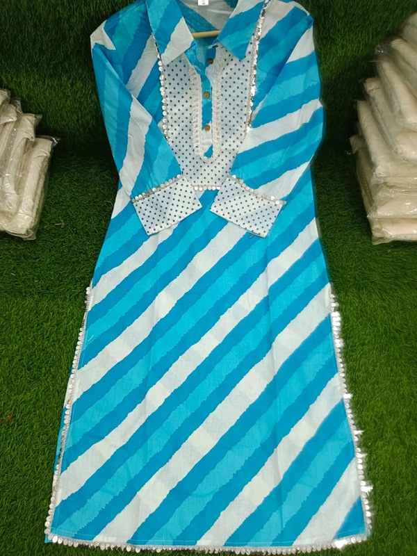 LCJ 5624 *New Lahriya print cotton kurti 
with afgani pen - Blue, 2XL-44