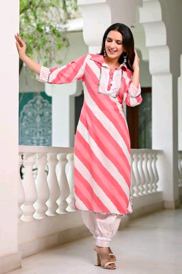 LCJ 5624 *New Lahriya print cotton kurti 
with afgani pen - Red, L-40