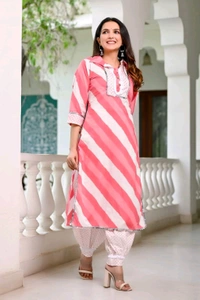 LCJ 5624 *New Lahriya print cotton kurti 
with afgani pen - Red, 2XL-44