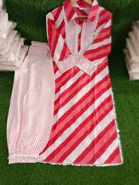 LCJ 5624 *New Lahriya print cotton kurti 
with afgani pen - Red, 2XL-44