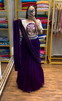 DSS 5625 New  Lahenga Saree With Full-Stitched Embroidery Blouse Heavy Chinnon Silk With Embroidery Work With Attached Dupatta*  - XL-42