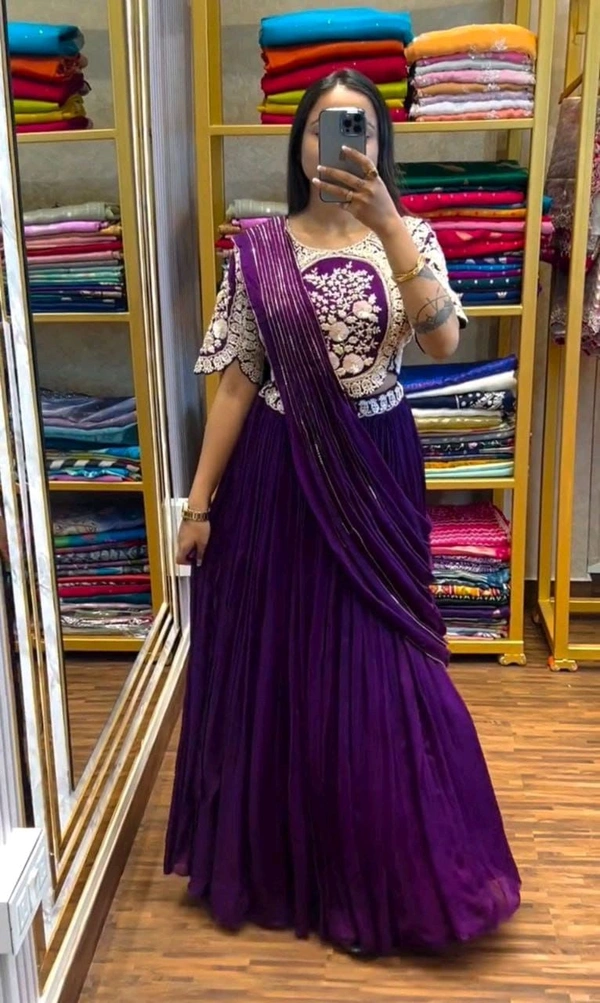 DSS 5625 New  Lahenga Saree With Full-Stitched Embroidery Blouse Heavy Chinnon Silk With Embroidery Work With Attached Dupatta*  - XL-42