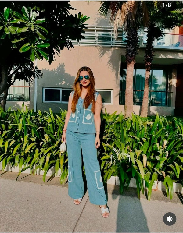 KD18  5626 Denim "Shify" Silk Co.ord set
 - Blue, 34