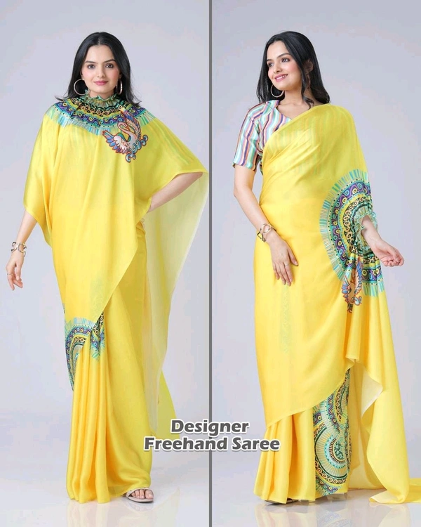 DSS 2627  One More Super Hit FreeHand Heavy Satin Silk Saree Design Launch*
  - Yellow, 2XL-44