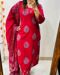 KDJ 2628 *Heavy Cotton*  Sequence Work Kurti with Hand work Pant 


 - Maroon, 3XL-46
