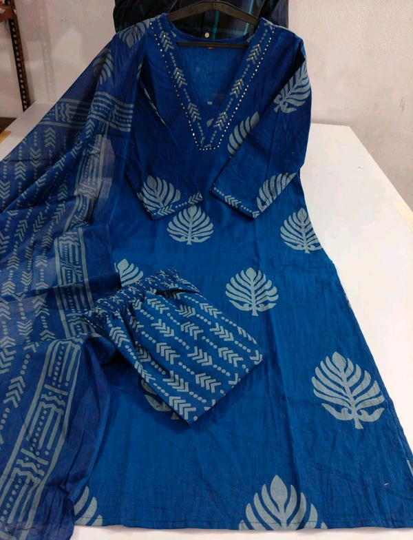 KDJ 2628 *Heavy Cotton*  Sequence Work Kurti with Hand work Pant 


 - Blue, XL-42
