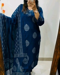 KDJ 2628 *Heavy Cotton*  Sequence Work Kurti with Hand work Pant 


 - Blue, 2XL-44