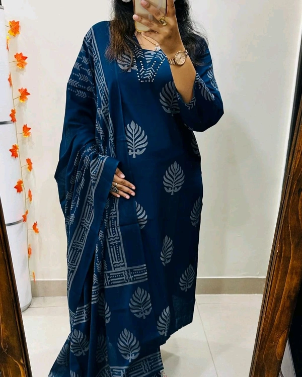 KDJ 2628 *Heavy Cotton*  Sequence Work Kurti with Hand work Pant 


 - Blue, 3XL-46