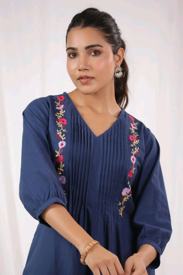 SF5 5631 Heavy Cotton With  embroidered  work Kurti Paired With Pant 
 - Blue, XL-42