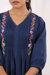 SF5 5631 Heavy Cotton With  embroidered  work Kurti Paired With Pant 
 - Blue, XL-42