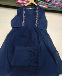 SF5 5631 Heavy Cotton With  embroidered  work Kurti Paired With Pant 
 - Blue, XL-42