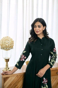 SF5 5631 Heavy Cotton With  embroidered  work Kurti Paired With Pant 
 - Black, M-38