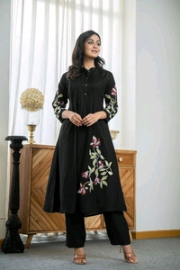 SF5 5631 Heavy Cotton With  embroidered  work Kurti Paired With Pant 
 - Black, M-38