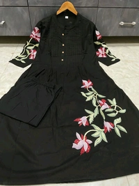 SF5 5631 Heavy Cotton With  embroidered  work Kurti Paired With Pant 
 - Black, M-38
