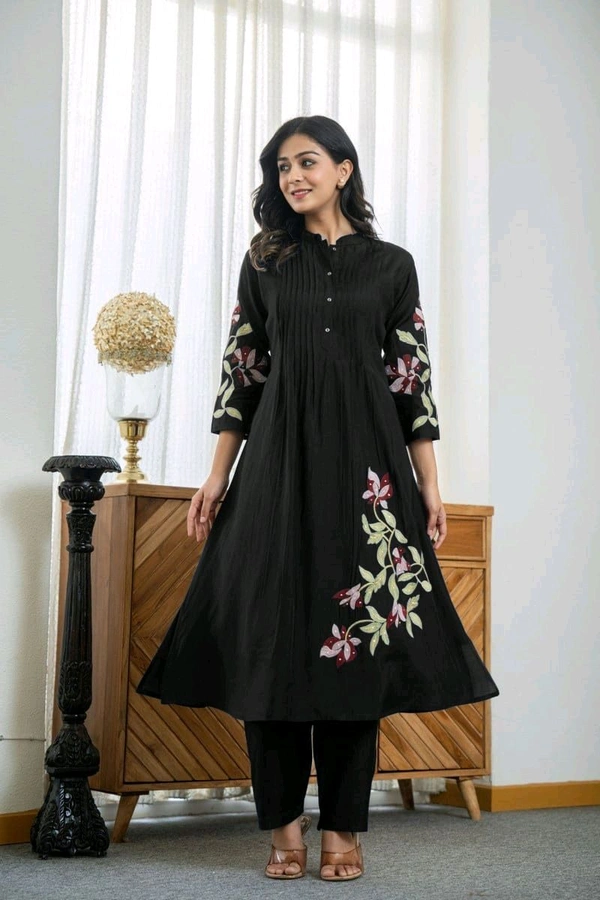 SF5 5631 Heavy Cotton With  embroidered  work Kurti Paired With Pant 
 - Black, XL-42