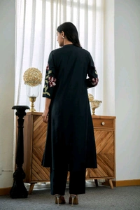 SF5 5631 Heavy Cotton With  embroidered  work Kurti Paired With Pant 
 - Black, 2XL-44