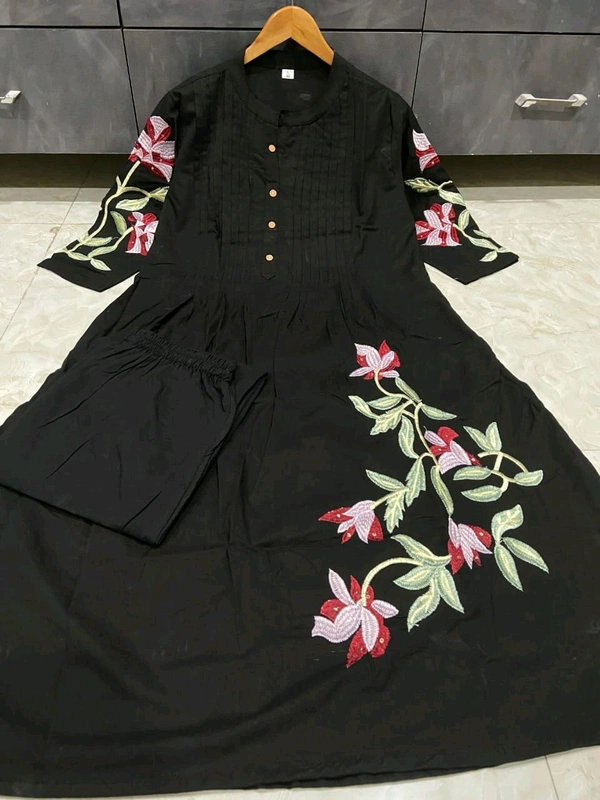 SF5 5631 Heavy Cotton With  embroidered  work Kurti Paired With Pant 
 - Black, 2XL-44