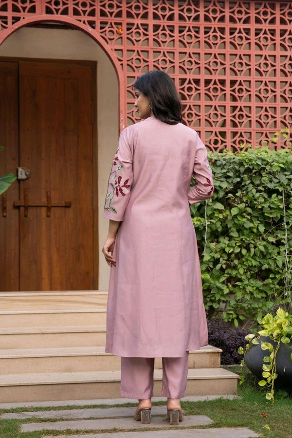 SF5 5631 Heavy Cotton With  embroidered  work Kurti Paired With Pant 
 - Pink, M-38