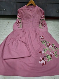SF5 5631 Heavy Cotton With  embroidered  work Kurti Paired With Pant 
 - Pink, M-38