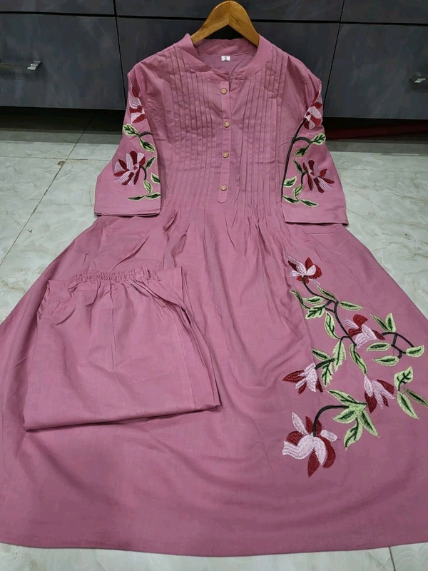 SF5 5631 Heavy Cotton With  embroidered  work Kurti Paired With Pant 
 - Pink, M-38