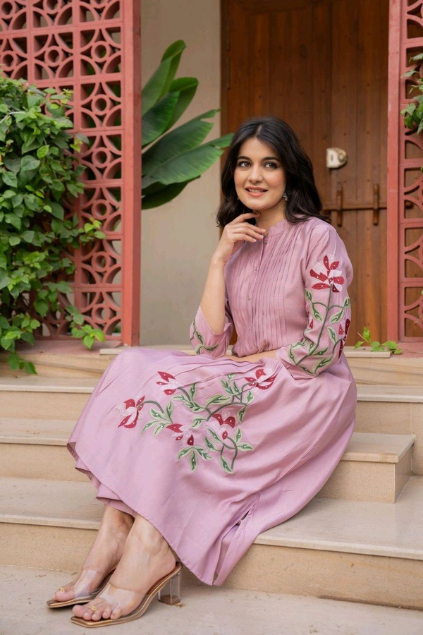 SF5 5631 Heavy Cotton With  embroidered  work Kurti Paired With Pant 
 - Pink, XL-42
