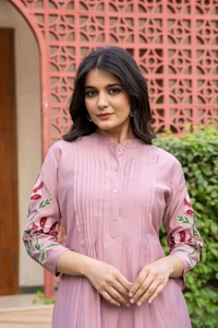 SF5 5631 Heavy Cotton With  embroidered  work Kurti Paired With Pant 
 - Pink, 2XL-44