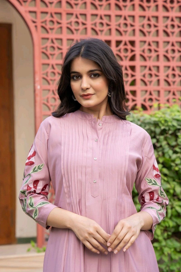 SF5 5631 Heavy Cotton With  embroidered  work Kurti Paired With Pant 
 - Pink, 2XL-44