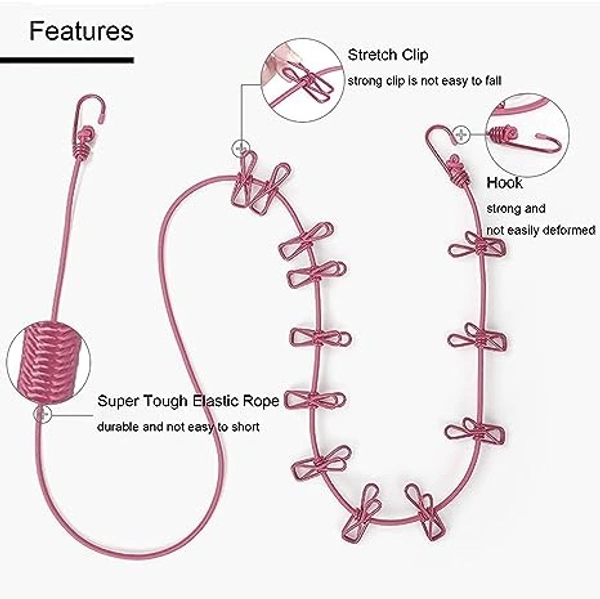 Cloth Drying Rope with Hooks 