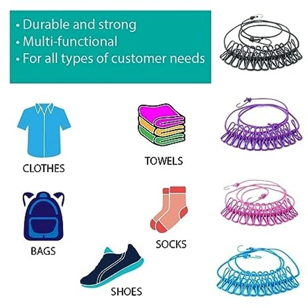 Cloth Drying Rope with Hooks 