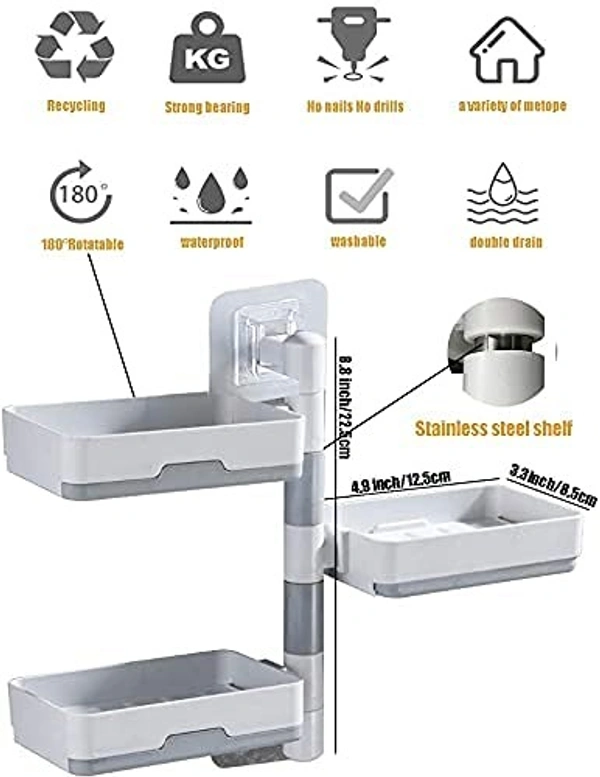 Self-Adhesive 3 Layer Soap Dish Holder for Bathroom Shower and Kitchen