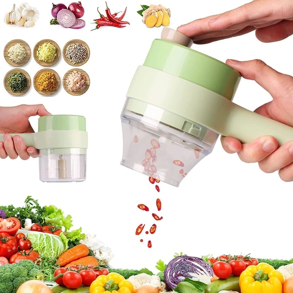 Portable 4 in 1 Handheld Electric Vegetable Cutter Set, Multifunctional Wireless Food Grinder Kitchen, Hand Held Veggie Food Processor Chopper - ‎6D x 5W x 7H Centimeters