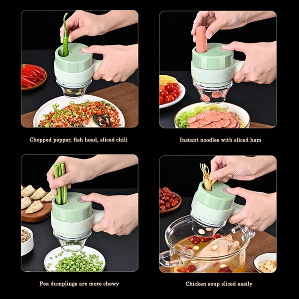 Portable 4 in 1 Handheld Electric Vegetable Cutter Set, Multifunctional Wireless Food Grinder Kitchen, Hand Held Veggie Food Processor Chopper - ‎6D x 5W x 7H Centimeters