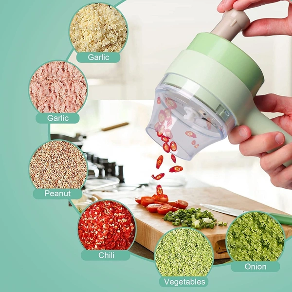 Portable 4 in 1 Handheld Electric Vegetable Cutter Set, Multifunctional Wireless Food Grinder Kitchen, Hand Held Veggie Food Processor Chopper - ‎6D x 5W x 7H Centimeters