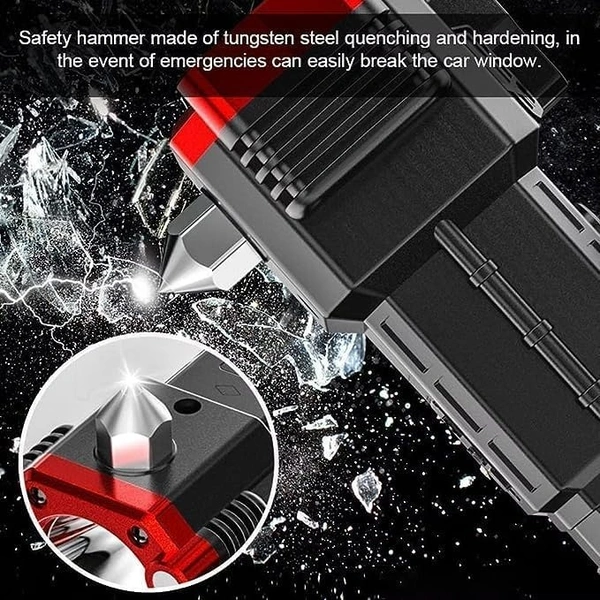  Portable LED Rechargeable Torch Flashlight | Multifunctional Work Light Power Bank 3W Emergency Safety Hammer Waterproof with Sidelight for Car Outdoor Camping Hiking Travelling 