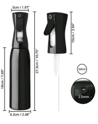 Spray Bottle Refillable Fine Mist Sprayer Bottle for Hair Styling, Cleaning, Garden Continuous Water Mister - Black, 500 Ml