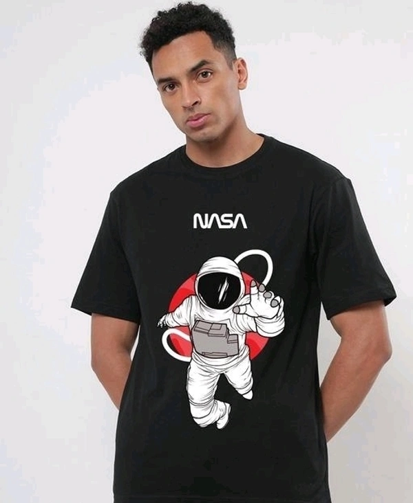 Cotton Tshirt NASA Logo And Spaceman Printed Tshirt - Black, M