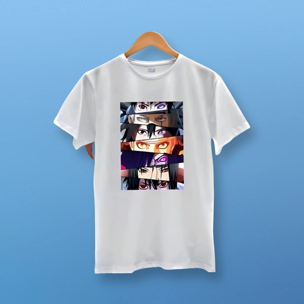 Men's Round Neck White Anime Eye Printed Tshirt  - White, S