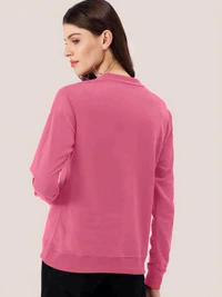 Full Sleeve Round Neck Printed Pink Tshirt For Women  - Tickle Me Pink, XL