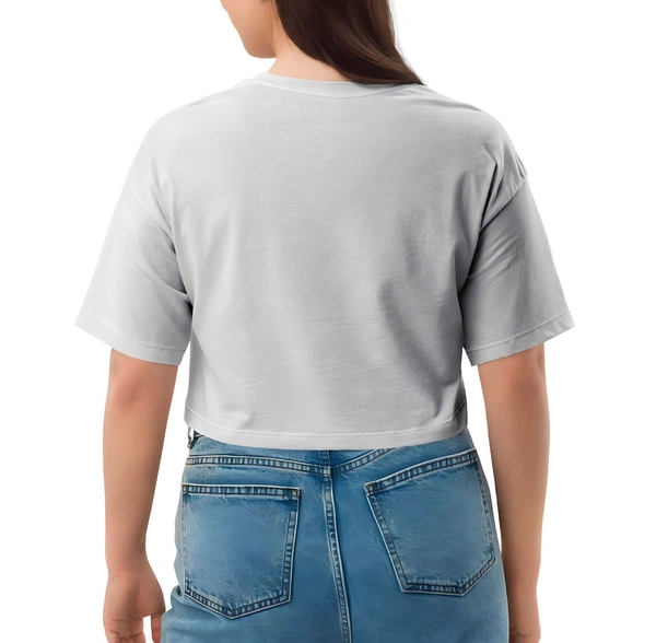 White Crop Top With Cat Printed - White, XXL