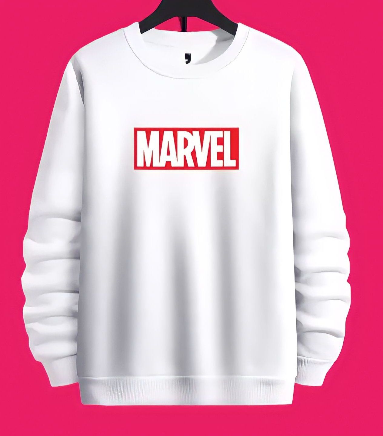 Men Marvel Logo Printed White Full Sleeve Sweatshirt