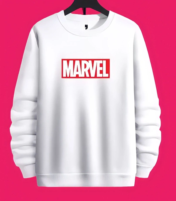 Men Marvel Logo Printed White Full Sleeve Sweatshirt  - White, M