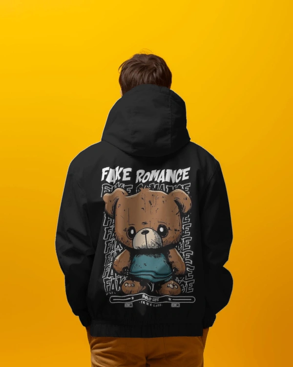 Teddy Back And Front Printed Hoodie . - Black, L