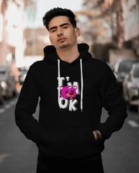 Teddy Back And Front Printed Hoodie . - Black, L