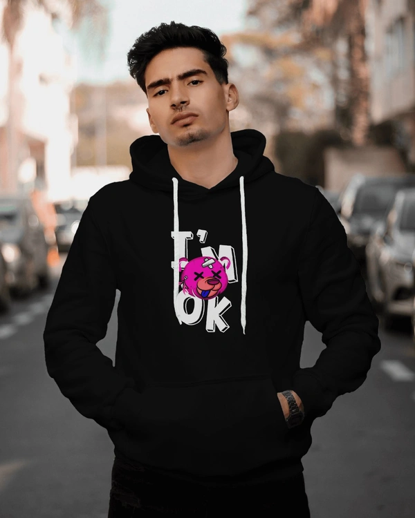 Teddy Back And Front Printed Hoodie . - Black, L