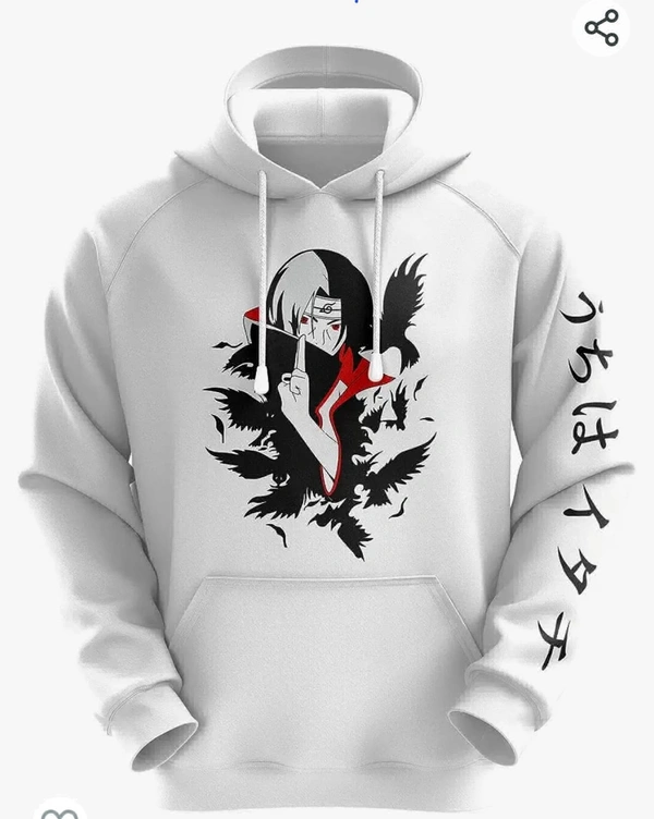 Itachi Anime Hoodie, White Printed Hoodie  - White, L
